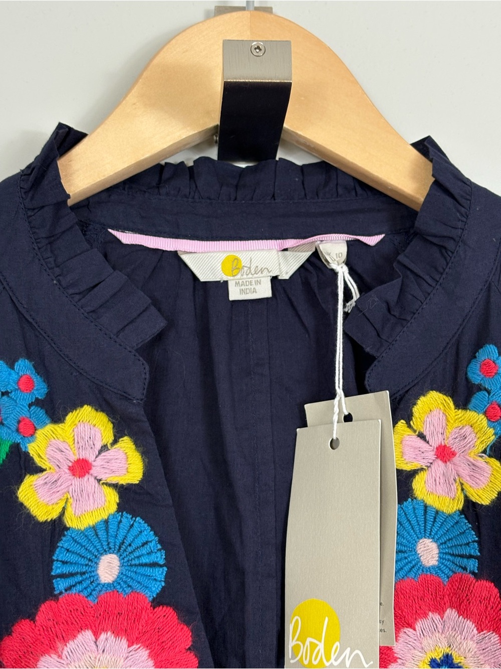 Boden Embroidered Cotton Maxi Dress Sz 6 Navy D002 - Picture 5 of 14